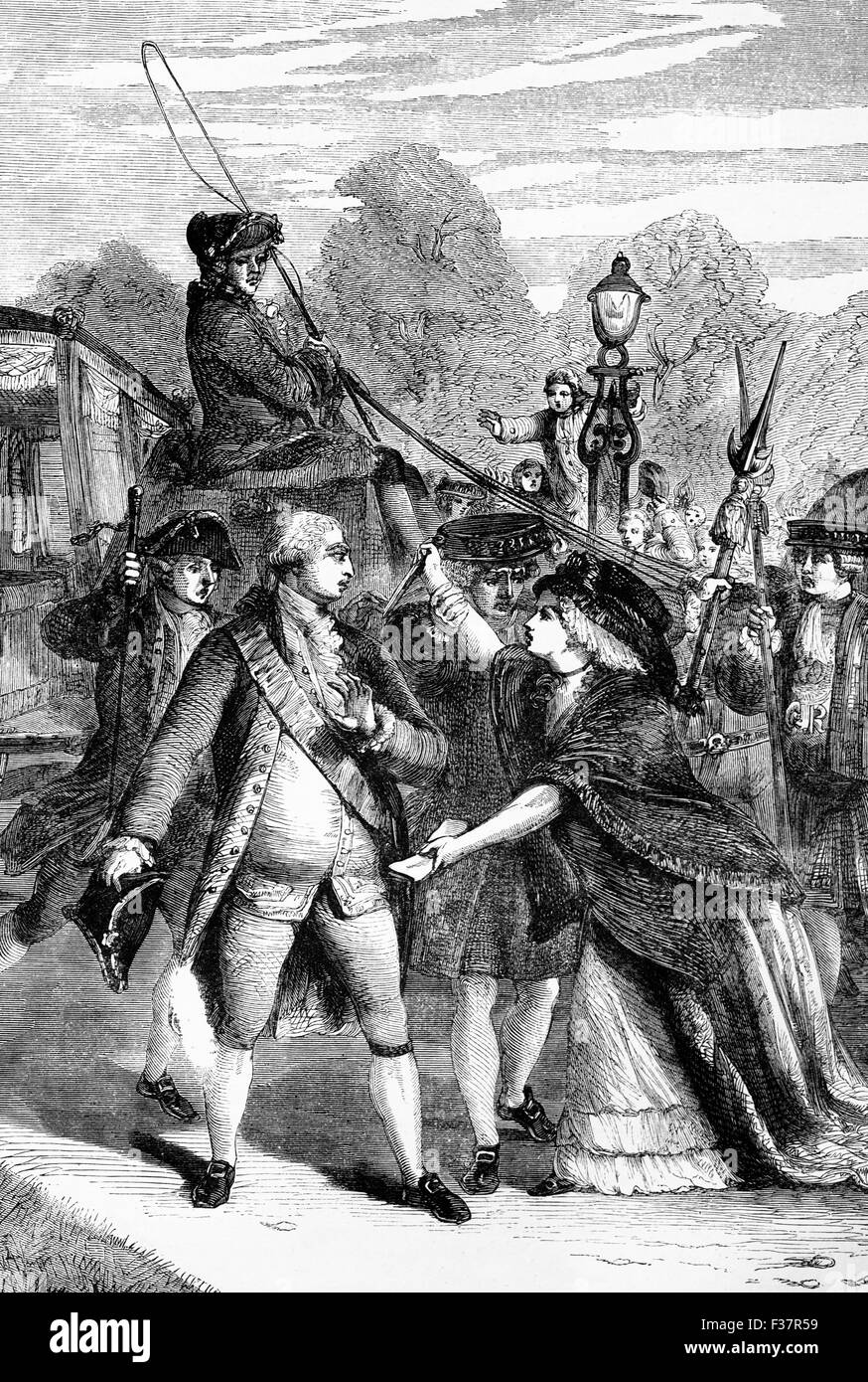 Il tentativo di assassinio nel 1786 di Re Giorgio III dalla signora Margaret Nicholson, che era insano; il re è sopravvissuto. Foto Stock