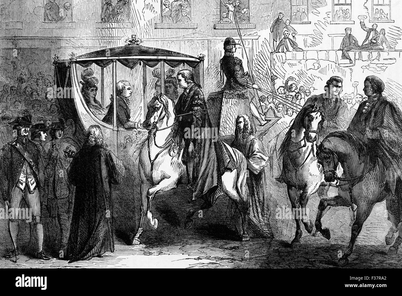 En Route per un servizio di ringraziamento presso la Cattedrale di San Paolo nel 1789, re George III riceve la Civic spada dal Sindaco di Londra. Foto Stock