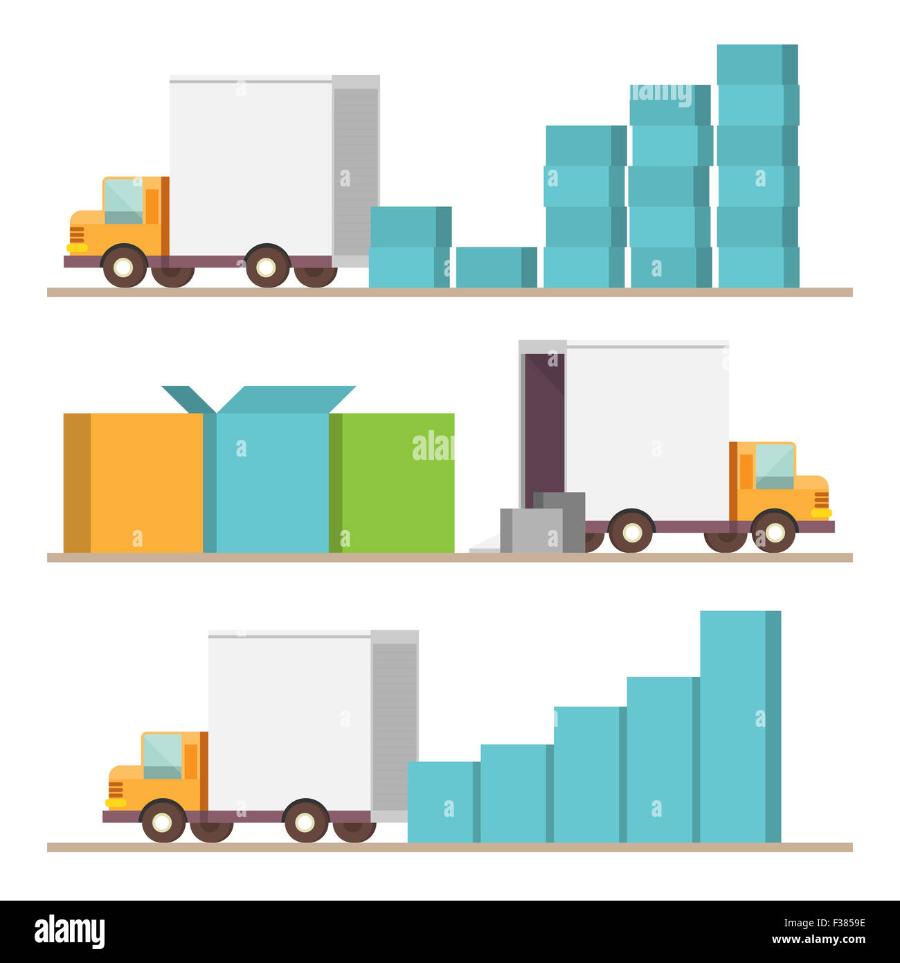Vector cartoon illustrazione del carrello di trasporto per la consegna di elementi infografico. Foto Stock
