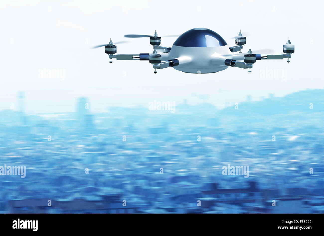 Fissare flying drone e sullo sfondo della città Foto Stock