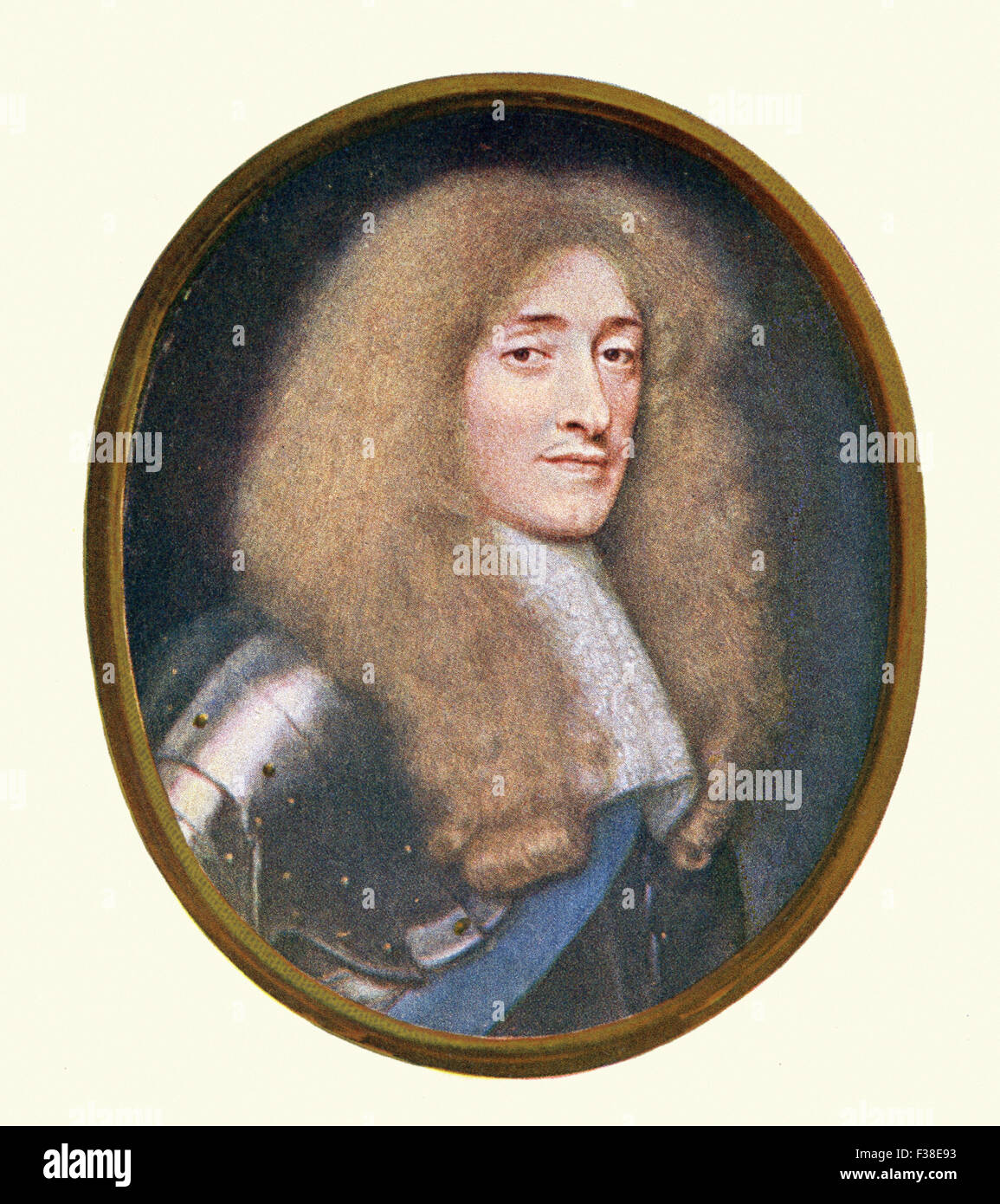 Colore Vintage dopo la stampa di una miniatura di Samuel Cooper (cowper) di re Giacomo II d'Inghilterra Foto Stock
