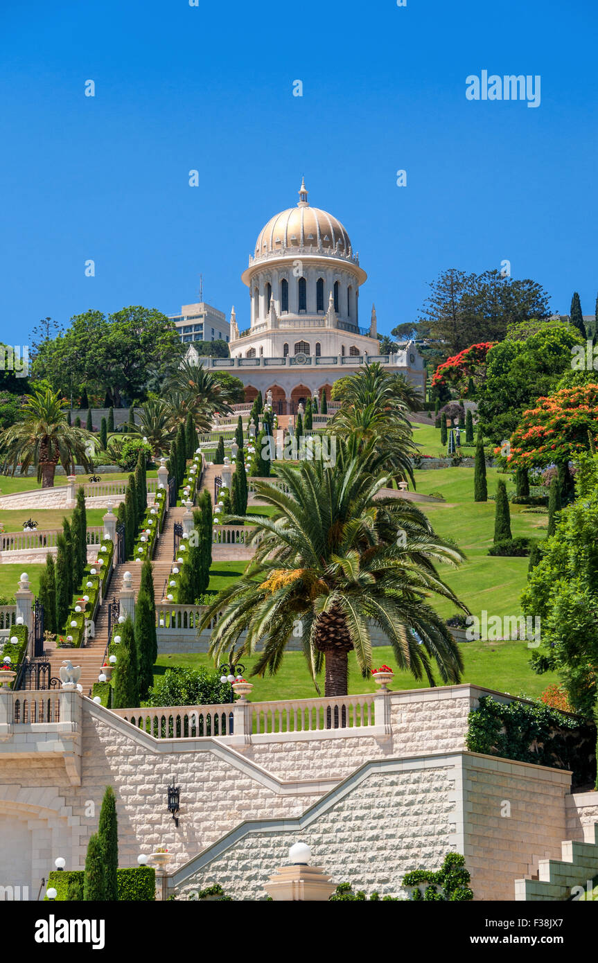 Santuario del Bab con giardini pensili di Haifa Foto Stock