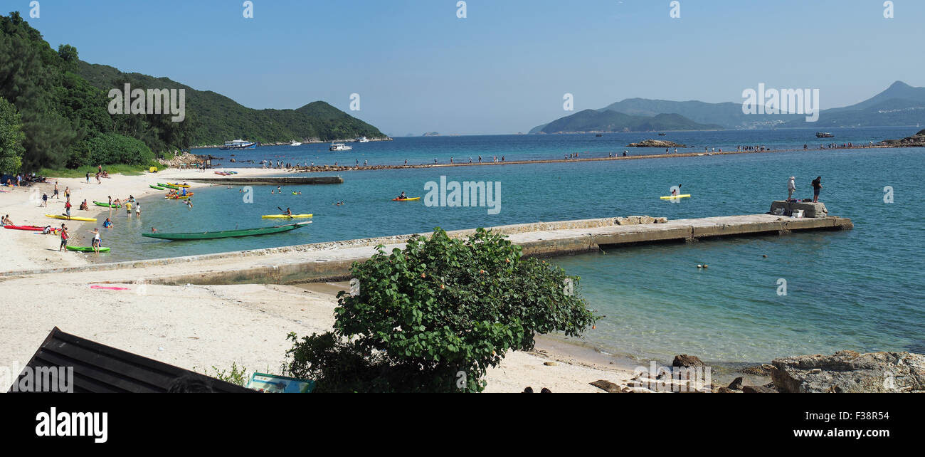 Una vista della spiaggia di sabbia a Kiu Tsui spiaggia su Sharp Isola di Hong Kong Foto Stock