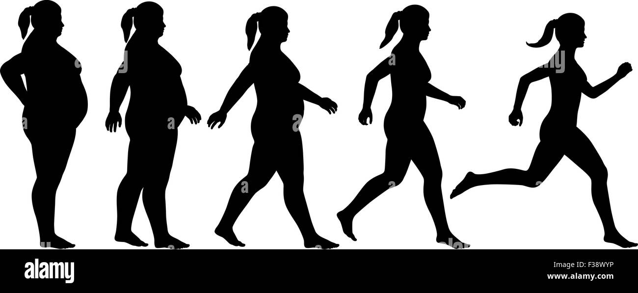 EPS8 vettoriale modificabile sequenza silhouette di una donna che esercitano per perdere peso Illustrazione Vettoriale