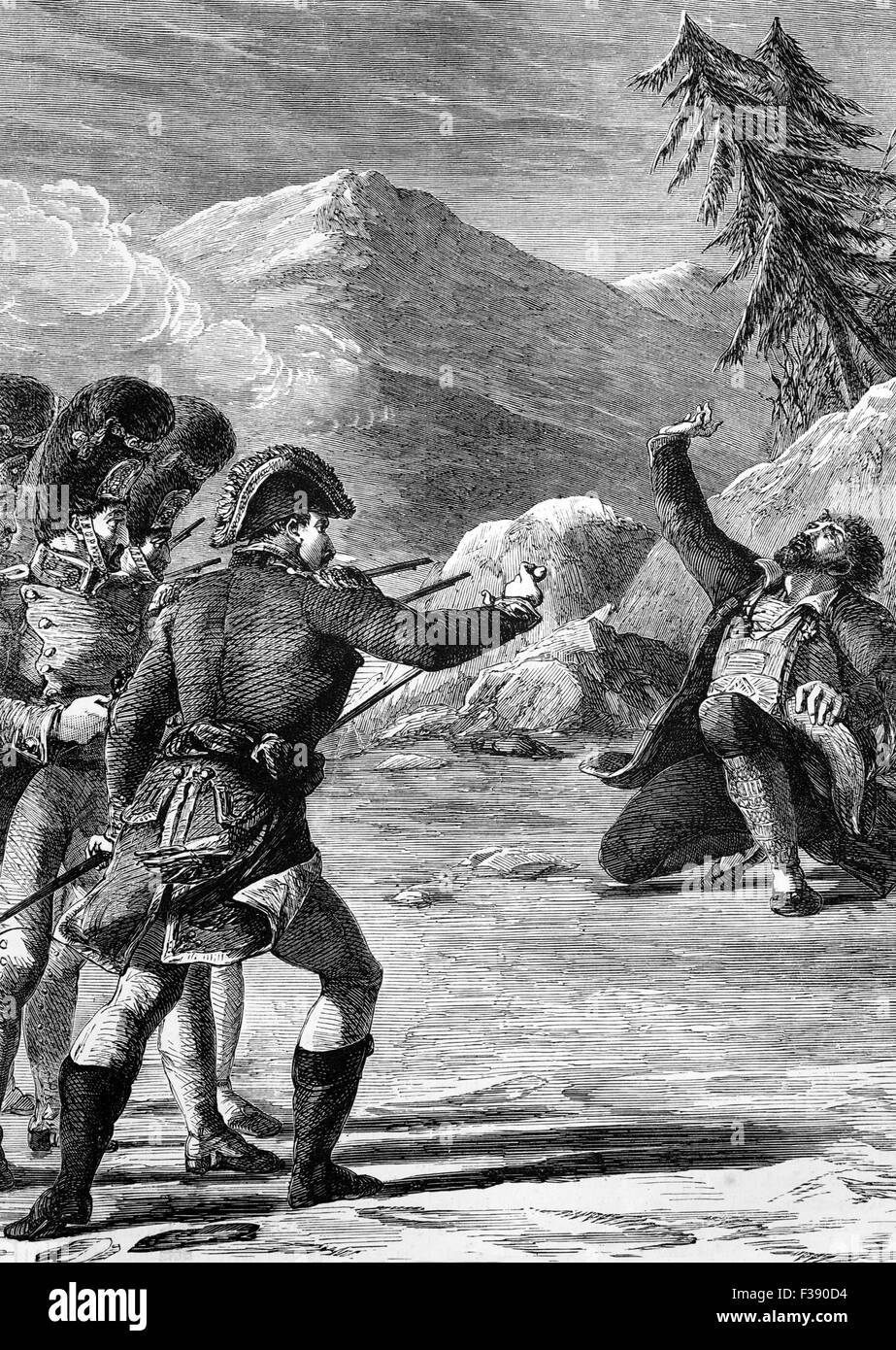 L'esecuzione di Andreas Hofer, un locandiere girato politico che hanno lottato per l'Austria contro i francesi durante la guerra della terza coalizione. Successivamente divenne il capo di una ribellione contro le forze di Franco-Bavarian che ha scatenato la guerra della quinta coalizione. Foto Stock