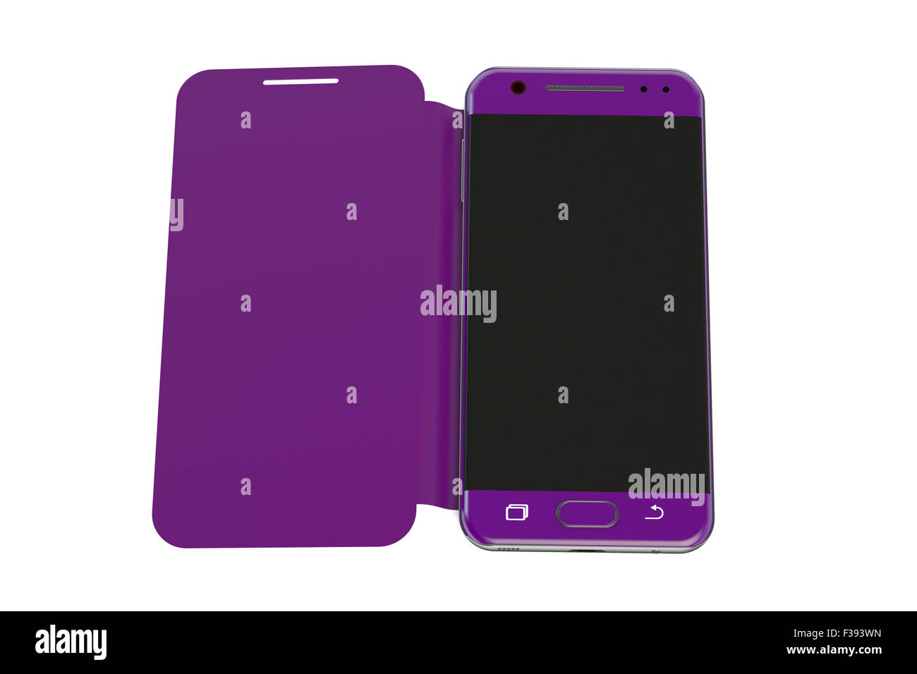 Smartphone con flip caso isolato su sfondo bianco Foto Stock