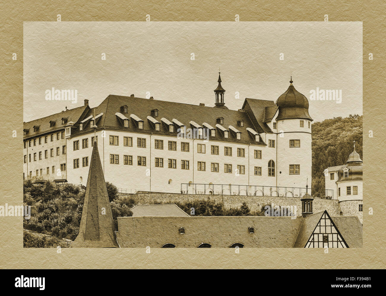 Vista della città e del castello di Stolberg/Harz, comune Suedharz, Mansfeld-Suedharz, Sassonia-Anhalt, Germania, Europa Foto Stock