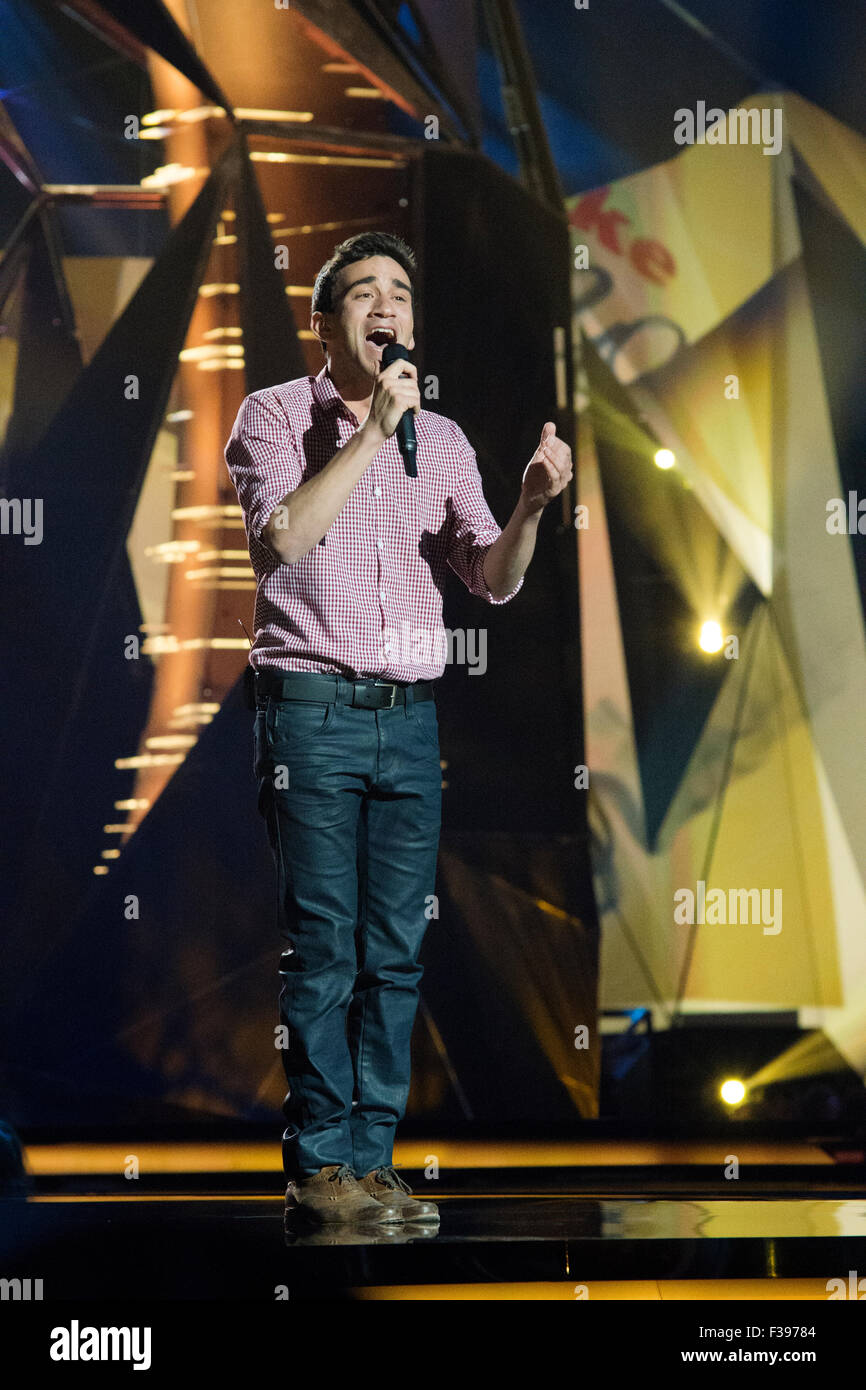 Malmö, Svezia. Venerdì 17 Maggio 2013. Gianluca esegue la sua canzone "domani" per Malta. Foto Stock