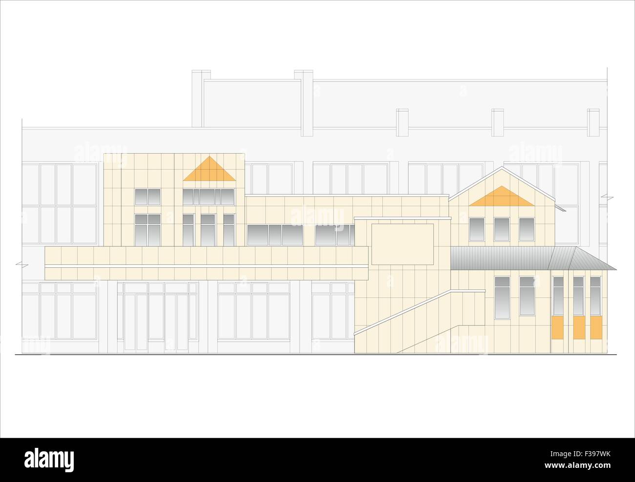 Case, edifici, costruzioni, impianti. Illustrazioni di edifici e case di siti urbani, disegni di case classic Foto Stock