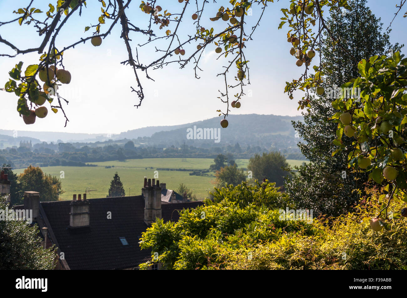 Bathampton, Somerset, Regno Unito. Il 2 ottobre, 2015. Una vista attraverso acqua Bathampton prati - da sinistra a destra nel centro. Vasca da bagno e il nord-est Somerset consiglio - Pattini - hanno proposto il sito per un nuovo Parcheggio di Interscambio Autosilo a est della città di Bath. Vi è una considerevole opposizione alla proposta degli ambientalisti e degli abitanti locali. Credito: Richard Wayman/Alamy Live News Foto Stock