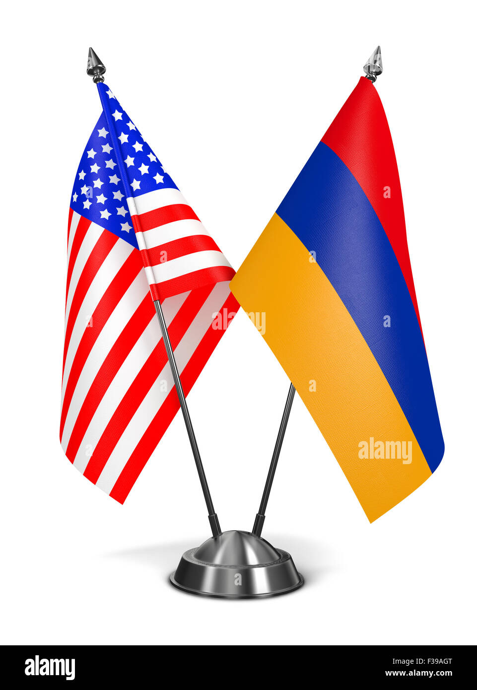 Stati Uniti d'America e dell'Armenia - Bandiere in miniatura isolati su sfondo bianco. Foto Stock