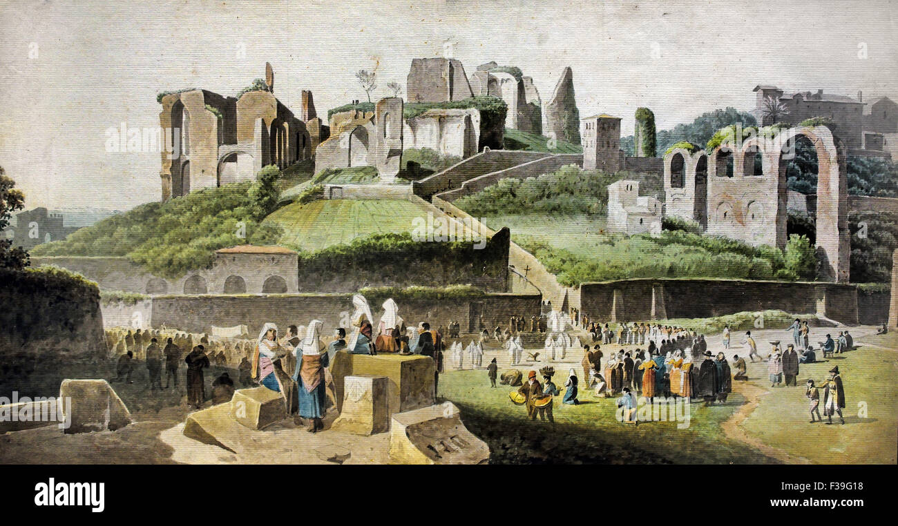 Una processione ai piedi del colle Palatino in Roma 1809 Roman ( Italia Italiano ) Josephus Augustus Knip 1777-1847 olandese ( Paesi Bassi ) ad acquerello Foto Stock