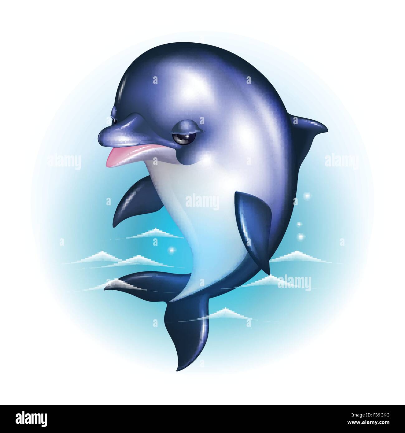 Dolphin cartoon contro lo sfondo delle onde. Illustrazione Vettoriale Illustrazione Vettoriale