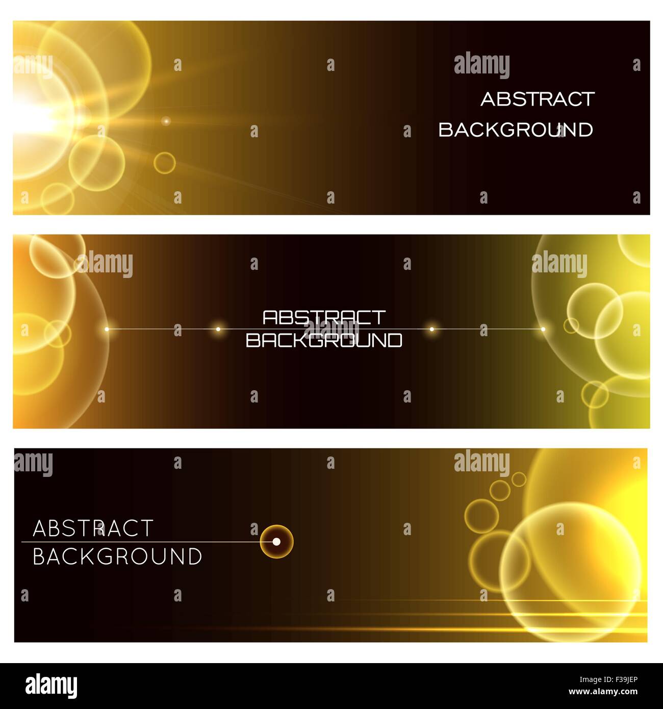 Abstract bolle banner o set di intestazioni. Incandescente bolle d oro e il campione di testo. Illustrazione Vettoriale