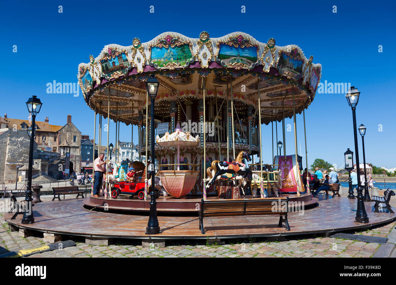 Giostra in Honfleur, Calvados, Normandie, Francia Foto Stock