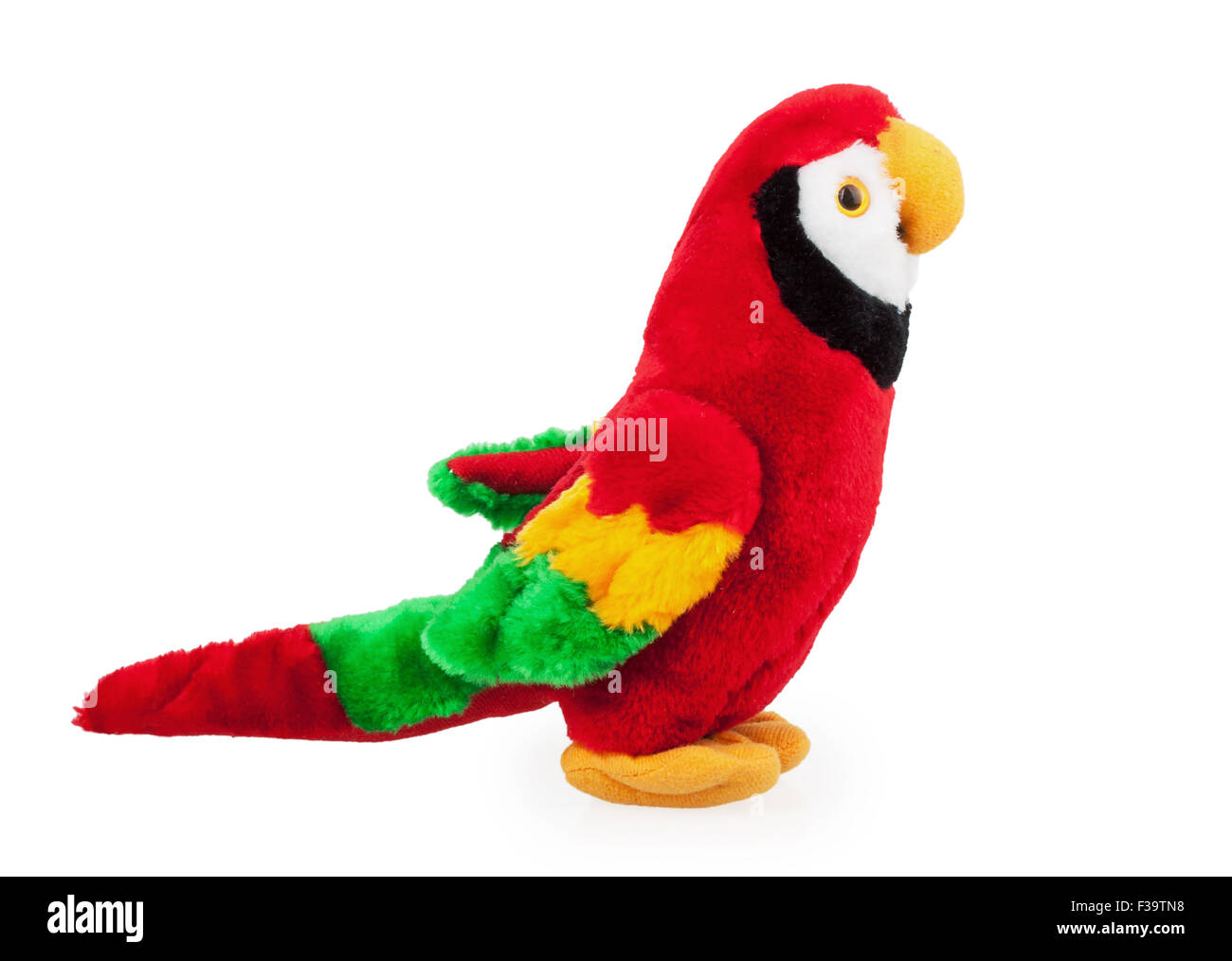 Giocattolo morbido parrot isolati su sfondo bianco Foto Stock