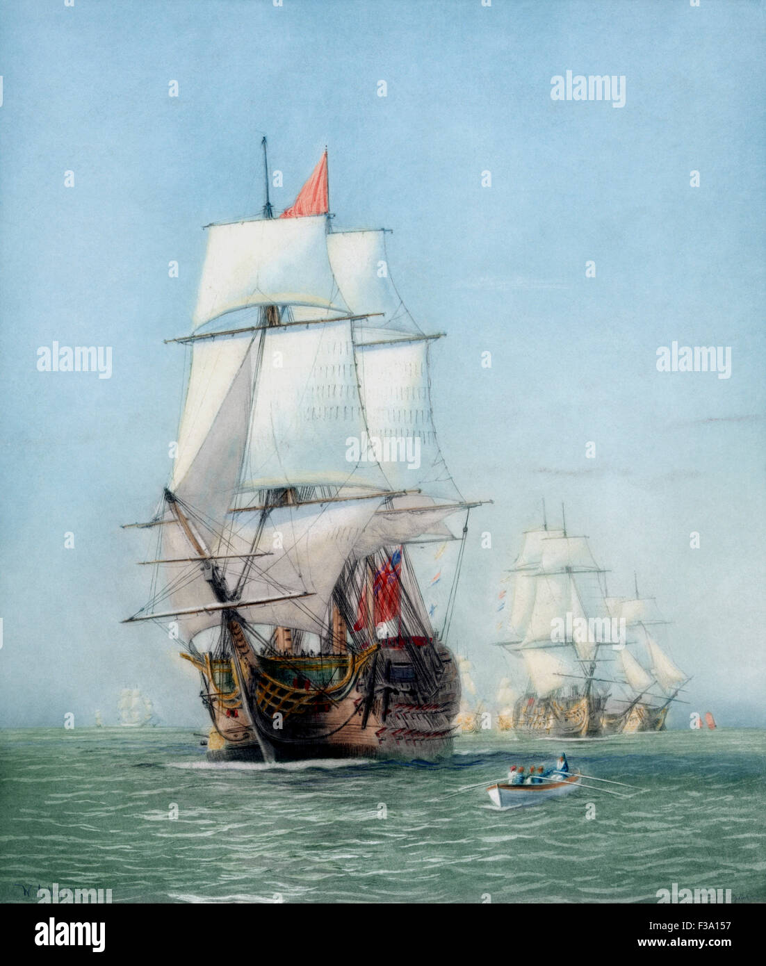 Stampa vintage di HMS Victory della Royal Navy. Foto Stock