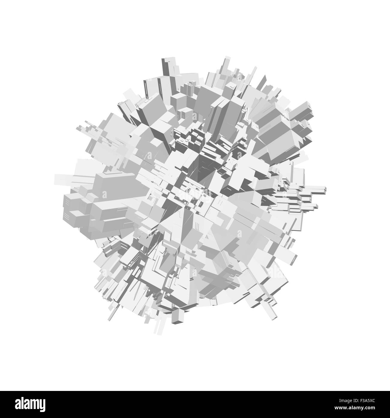 Abstract digitali 3D oggetto sferico con caotica forma estrusa isolato su bianco Foto Stock