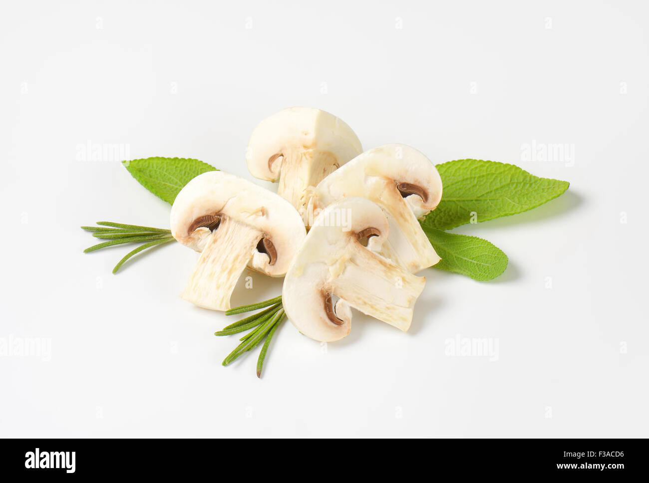 Bianco crudo funghi con erbe aromatiche Foto Stock