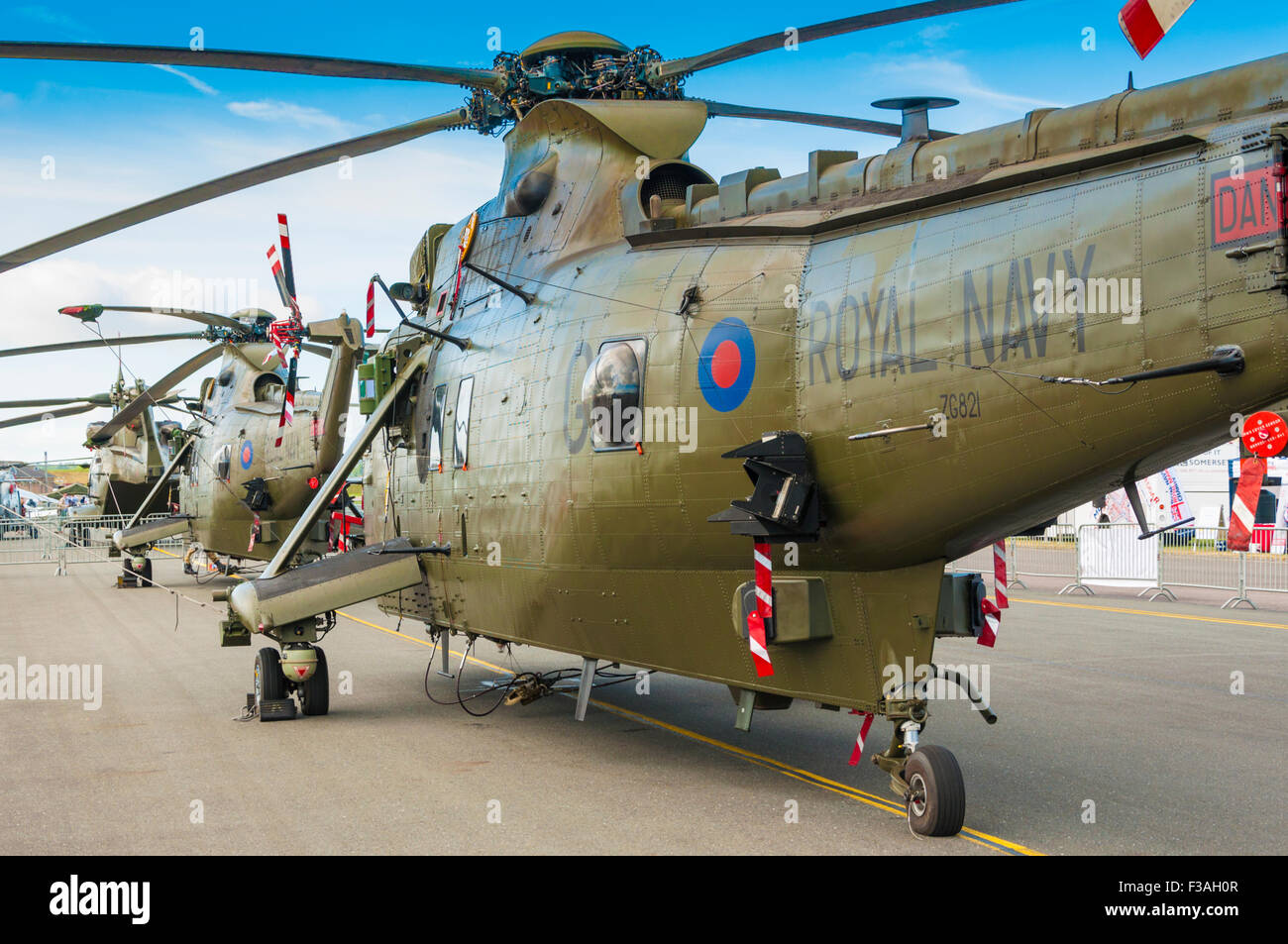 Una linea di Westland Sea King HC4 ("Westland Commando') elicotteri sul display statico Foto Stock