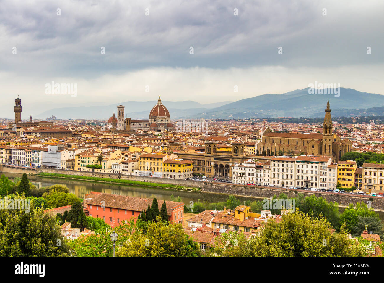 Vista panoramica dal Piazzale Michelangelo a Firenze - Italia Foto Stock