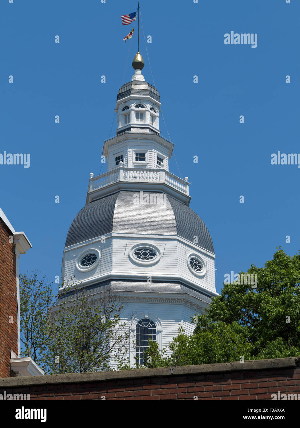 Maryland State House Duomo contro il cielo blu chiaro Foto Stock