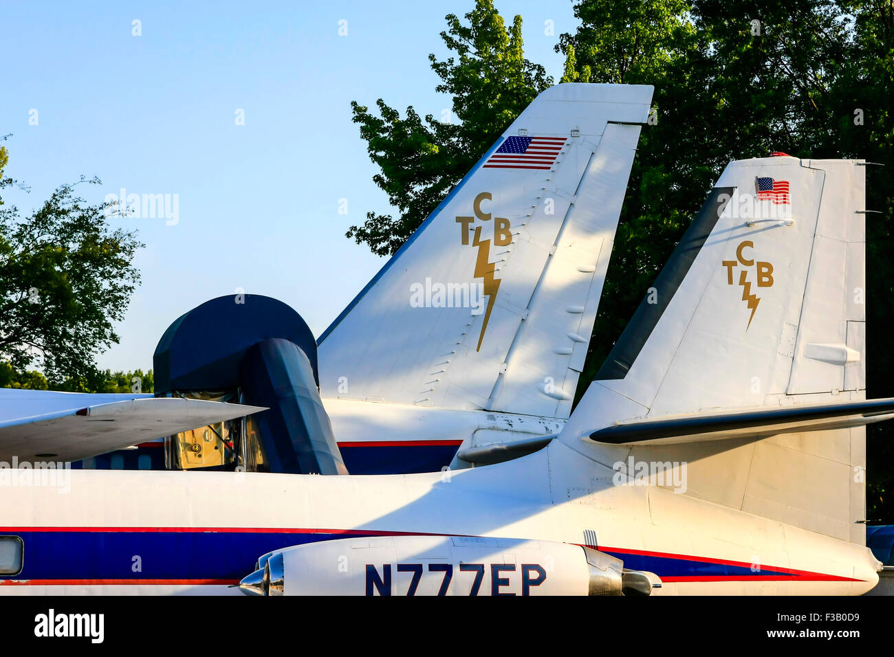 I timoni di Elvis di aerei con il suo TCB (avendo cura di business) e logo fulmini in Memphis, Tennessee Foto Stock