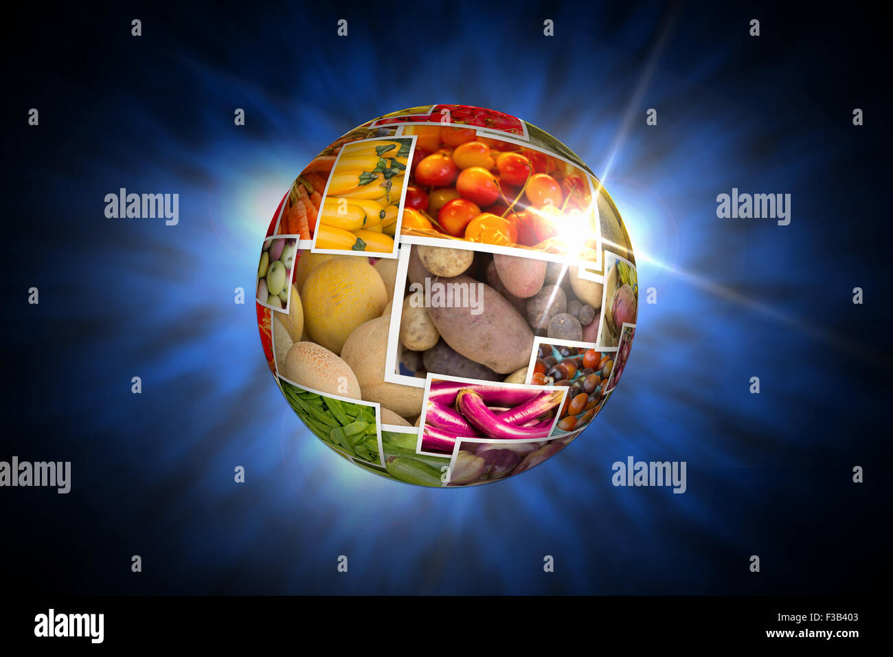 Varietà di agricoltori popolare mercato di frutta e verdura in produrre collage globe Foto Stock