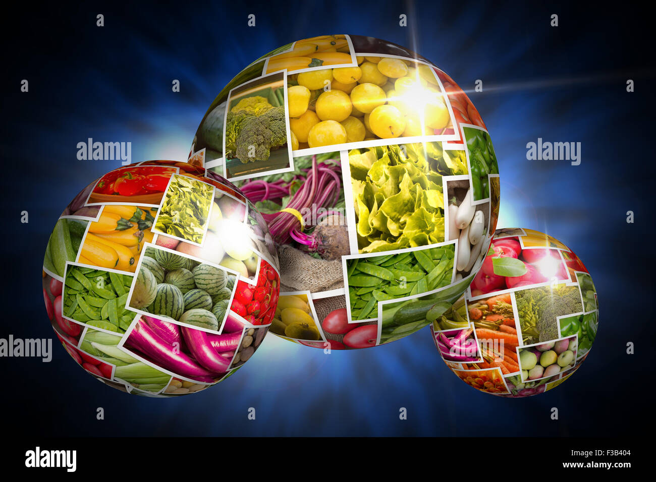 Varietà di agricoltori popolare mercato di frutta e verdura in produrre collage globe Foto Stock