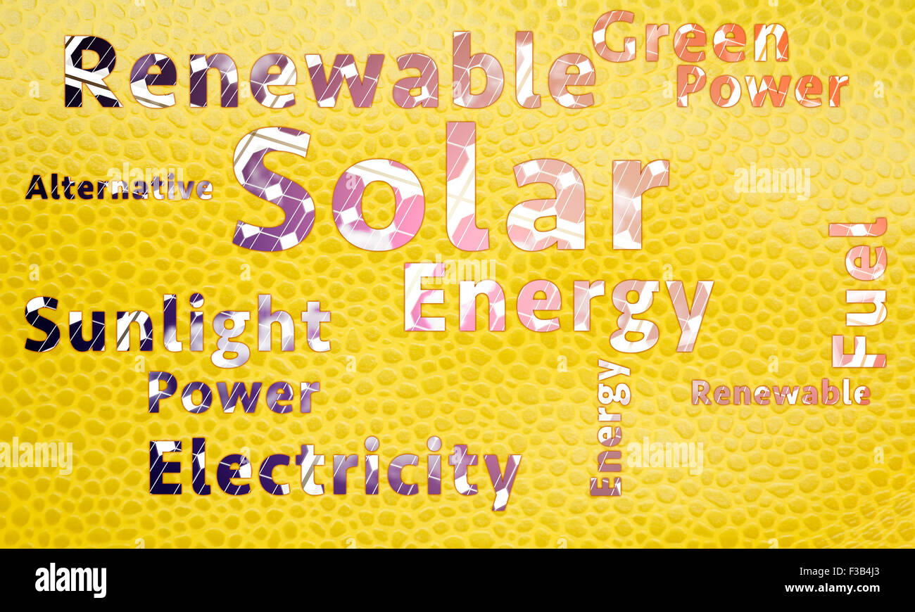 Energia solare parola cloud con molti termini correlati Foto Stock