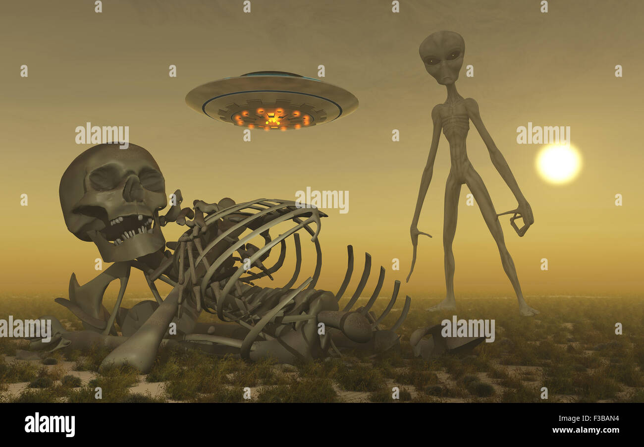 Grigio Alien Guardando rimane umanoide Foto Stock