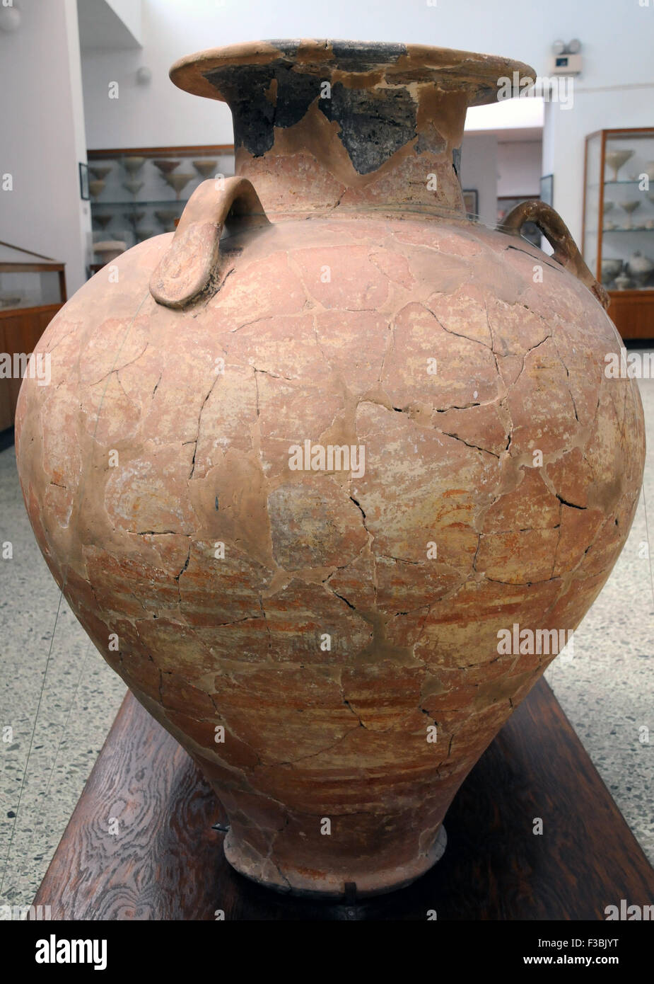 Un grande vaso pithoid scavato dal Palazzo di Re Nestore ed ora nel museo nella vicina città di Hora. Foto Stock