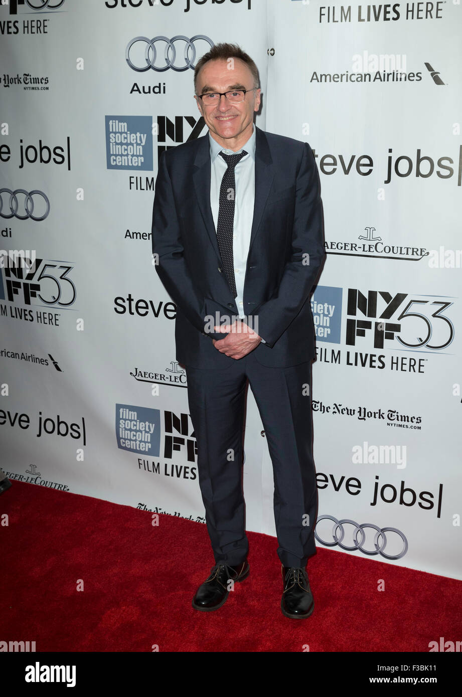 New York, NY - Ottobre 3, 2015: Direttore Danny Boyle assiste la Steve Jobs Premiere durante la 53rd annuale di New York Film Festival di Alice Tully Hall Foto Stock