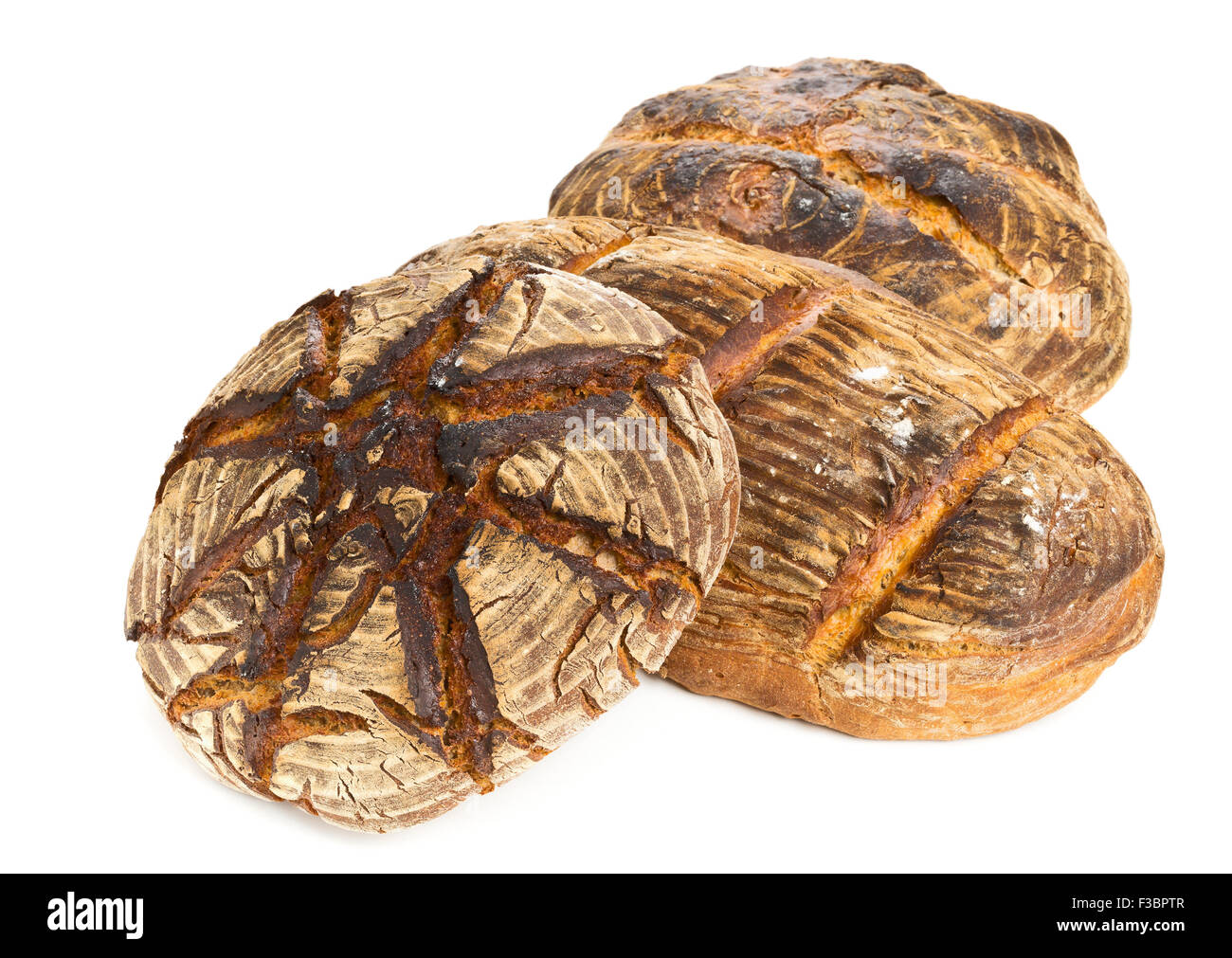 Pane fatto in casa pagnotte di sapori diversi su sfondo bianco Foto Stock