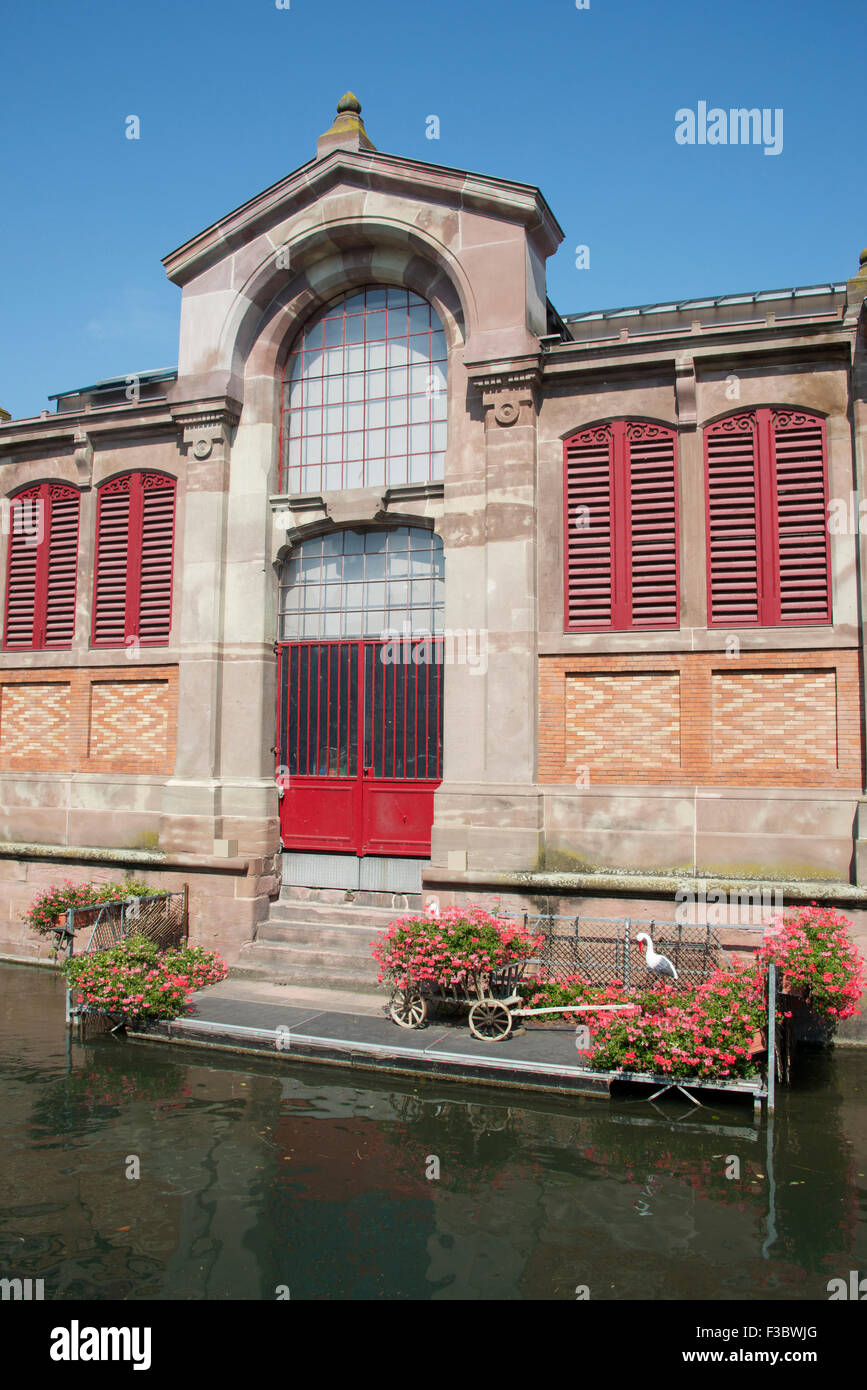 Esterno il mercato coperto e la Lauch Petite Venise Colmar Alsace Francia Foto Stock