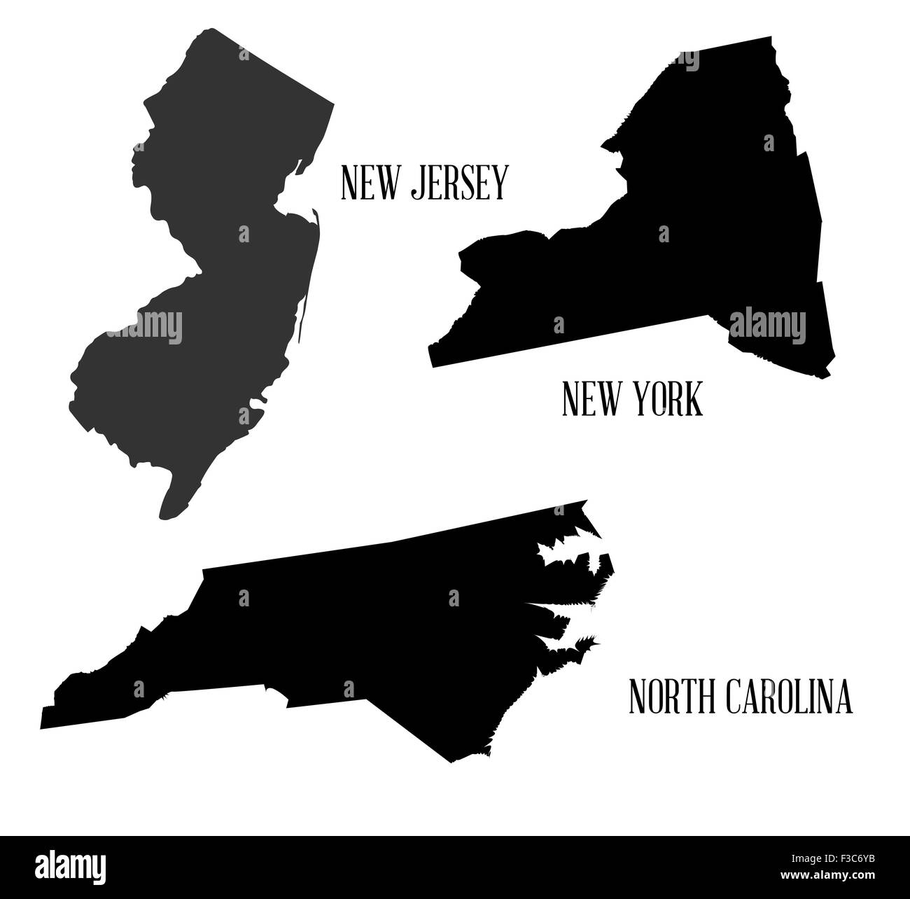 Mappa di Silhouette di una selezione degli stati dell America Foto Stock