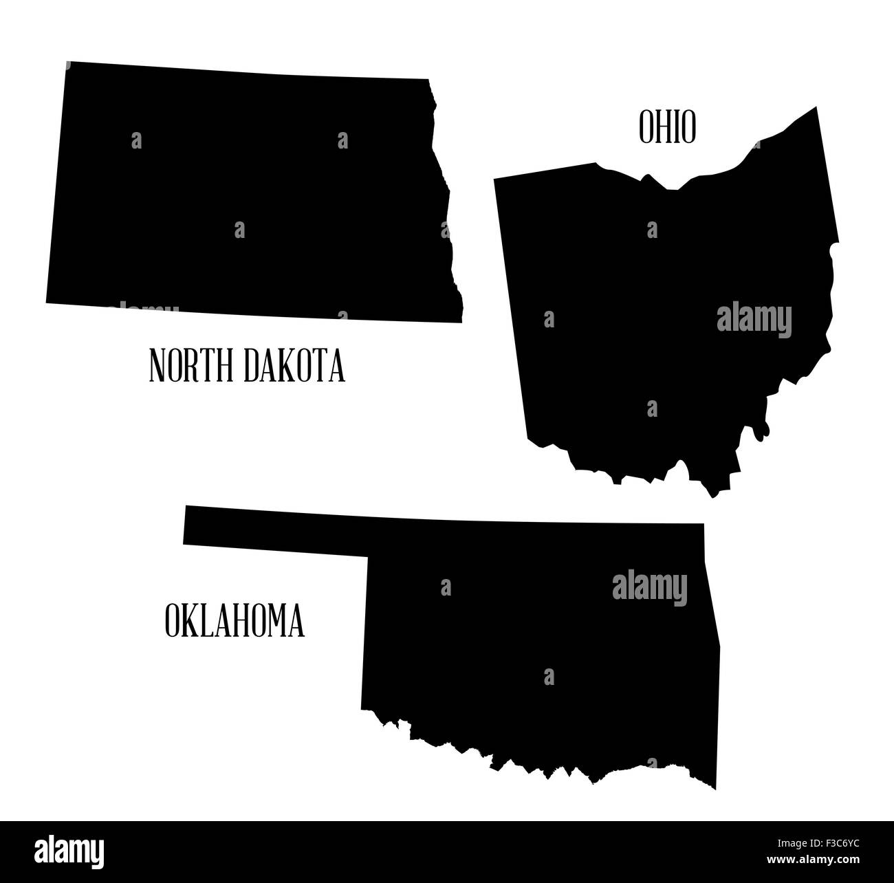 Mappa di Silhouette di una selezione degli stati dell America Foto Stock