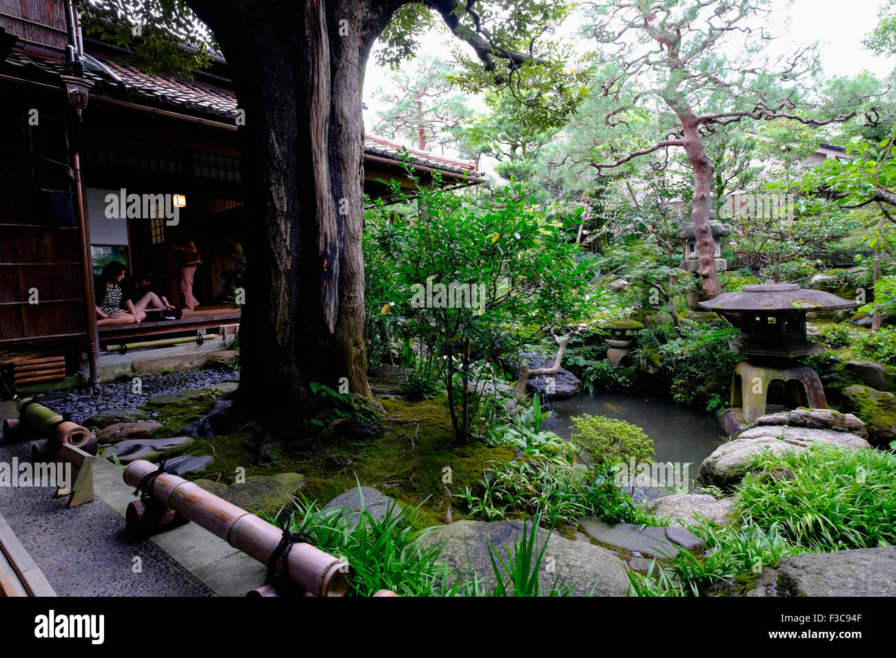 Nomura Samurai Family House garden nel quartiere Nagamachi di Kanazawa Giappone Foto Stock