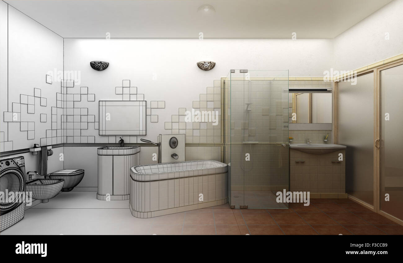 Eseguire il rendering di un bagno moderno interior design Foto Stock
