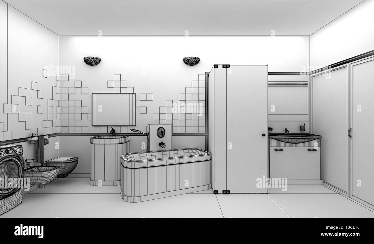 Eseguire il rendering di un bagno moderno interior design Foto Stock