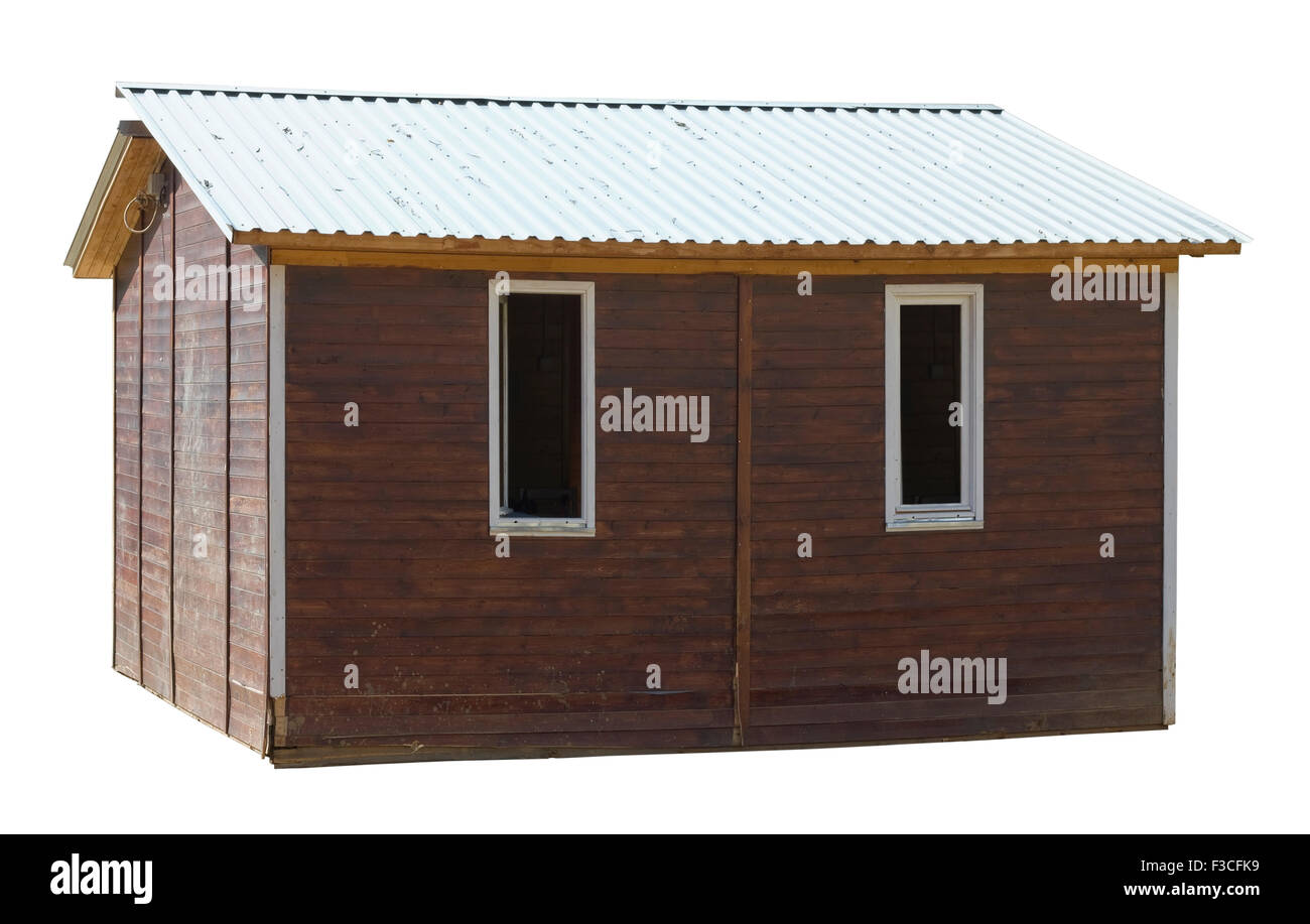 Moderni in stile rustico - Villaggio di legno capannone con un tetto in alluminio. Giornata di sole.isolato Foto Stock