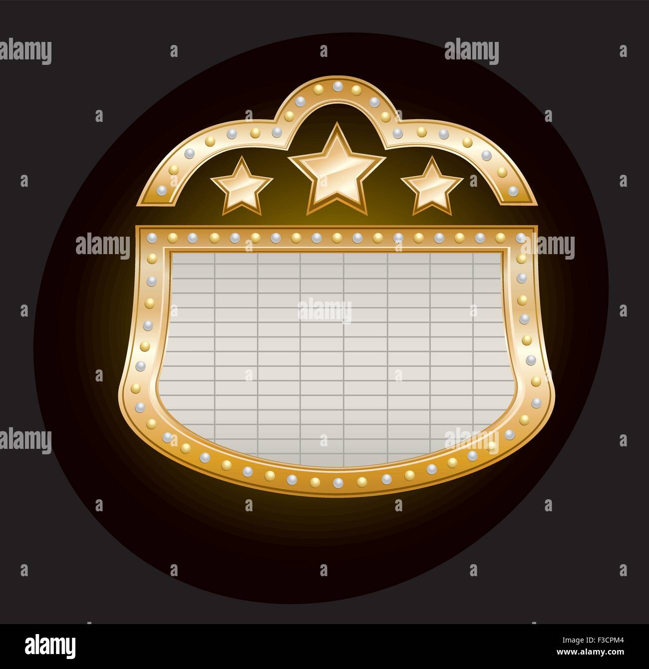 Golden teatro tendone con le stelle e le luci sul nero, illustrazione vettoriale Illustrazione Vettoriale