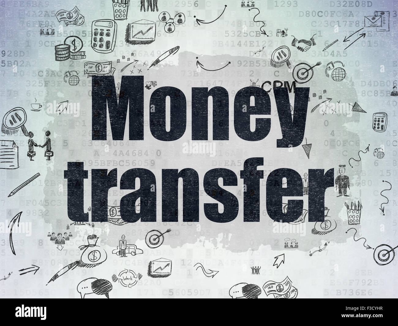 Il concetto di business: denaro con Trasferimento di denaro sulla carta digitale sullo sfondo Foto Stock