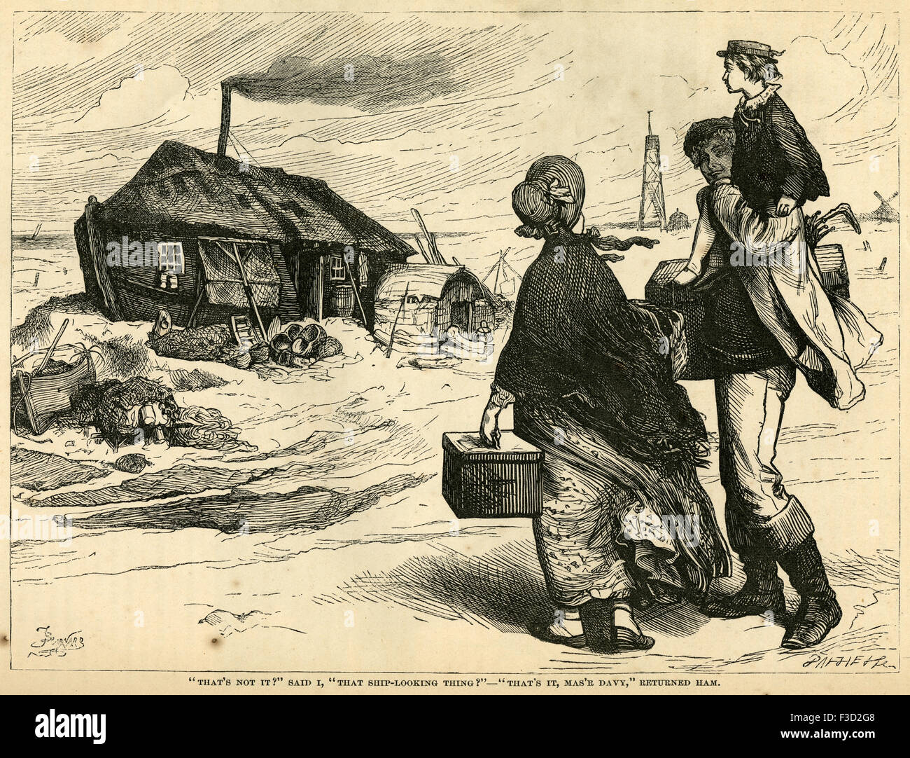 Illustrazione da 1872 edizione di Charles Dickens David Copperfield. "Che non è vero?" Ho detto 'che la nave-guardare cosa?" - "Ecco, Mas'r Davy,' restituito l'uomo. Foto Stock
