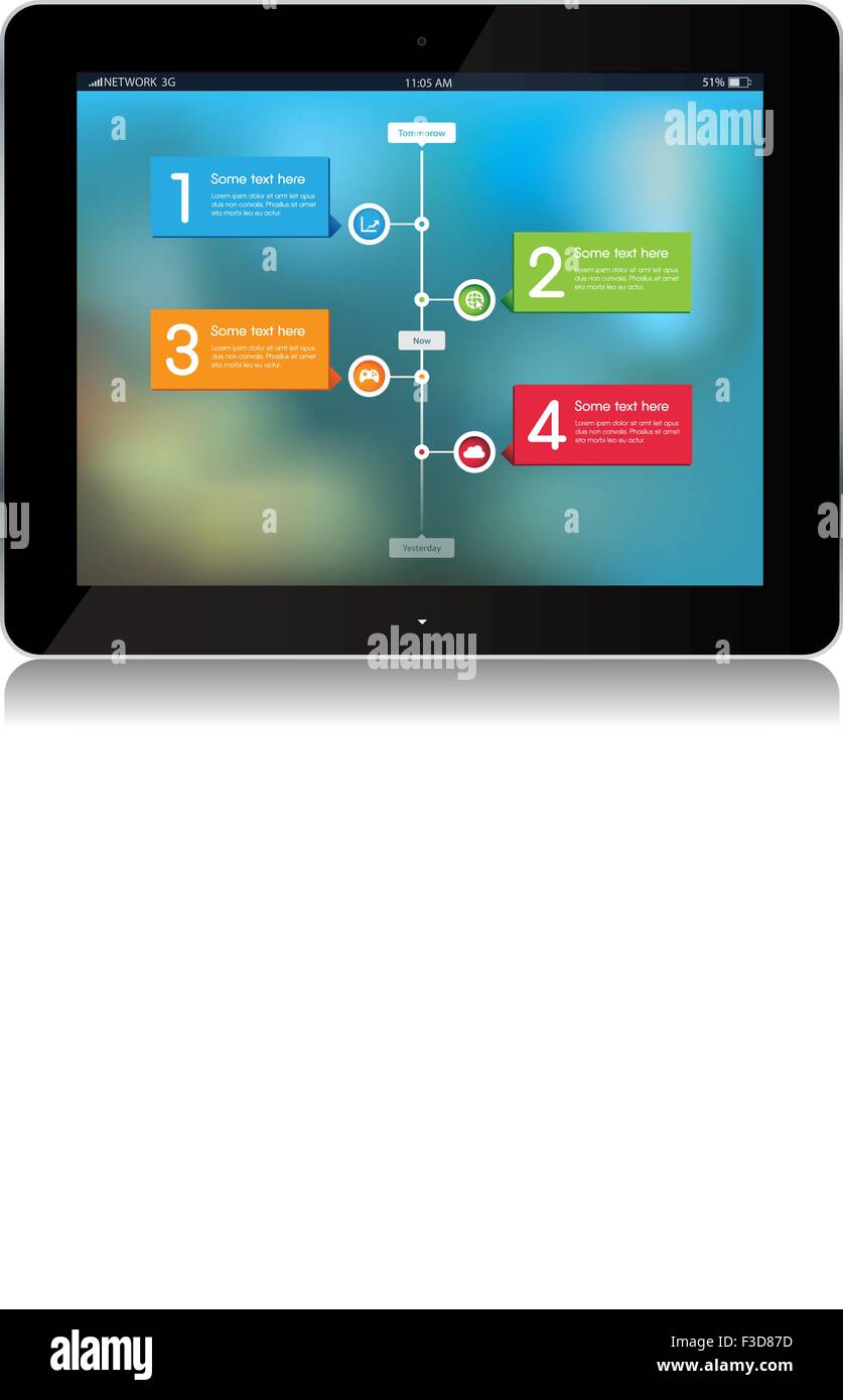 Vettore, Tablet, App, Business, flusso, rete Illustrazione Vettoriale