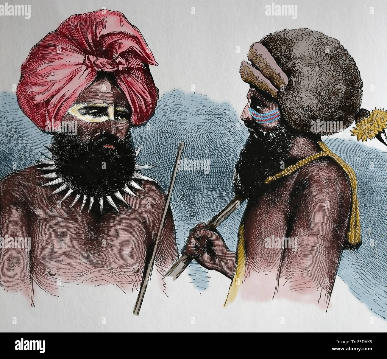 I Fijiani, 1860. Isole del Pacifico. Isole Figi. Incisione. Colorazione successiva. Foto Stock