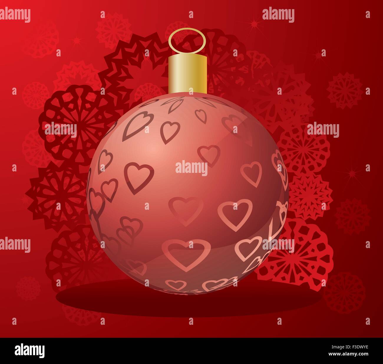 Pallina di natale fatto di cuori / Vector palla di Natale con i fiocchi di neve - Scheda di Natale Illustrazione Vettoriale