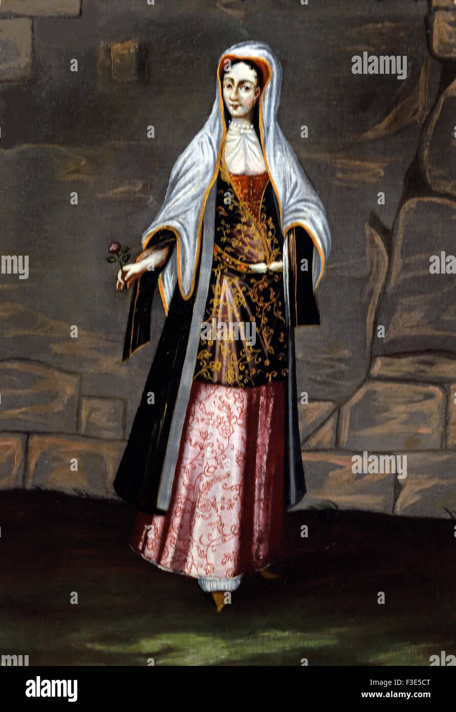 Signora Mykonos Grecia greco Jean Baptiste Vanmour (Van Mour) 1671-1737 Fiammingo Belgio belga ( Bagno turco dipinti storici culturali punto di interesse della Turchia ) Foto Stock