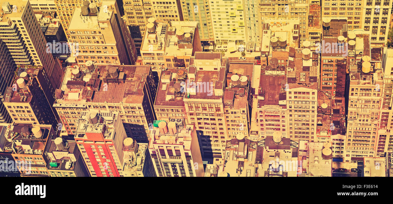 Retrò filtrata con vista panoramica sui tetti di Manhattan, New York, Stati Uniti d'America. Foto Stock