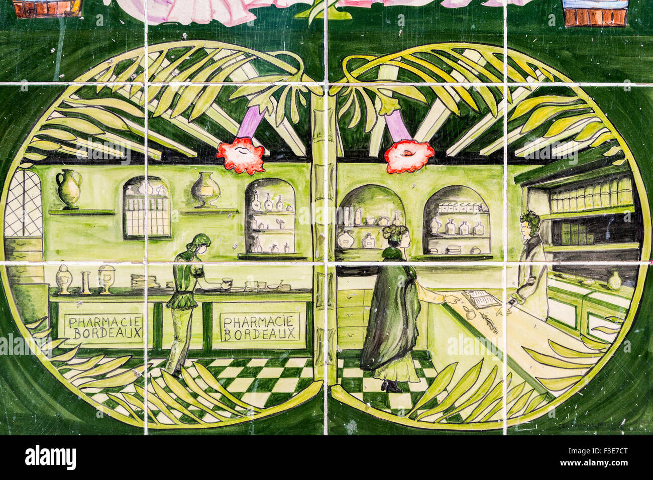Piastrella antica farmacia Bordeaux Gironde Aquitaine Francia Europa Foto Stock